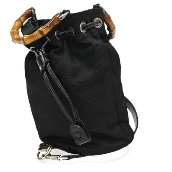 GUCCI Logo Bamboo 2Way Shoulder Hand Bag Canvas Leather Black SHW 01EG221 - Picture 2 of 16